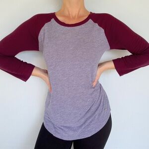 Pink Victoria’s Secret gray maroon raglan long sleeve cotton tee size medium